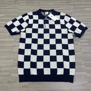 Nike Checkers Men's Polo Golf Sweater FN3422-410 Size M Off White / Navy